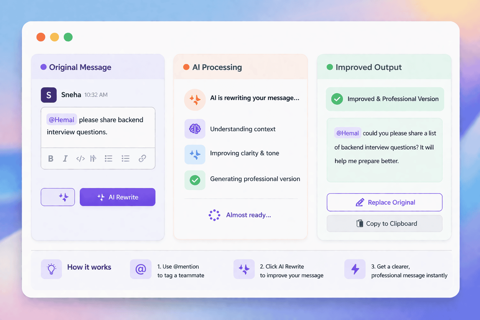 AI-powered chat summarization and rewriting features
