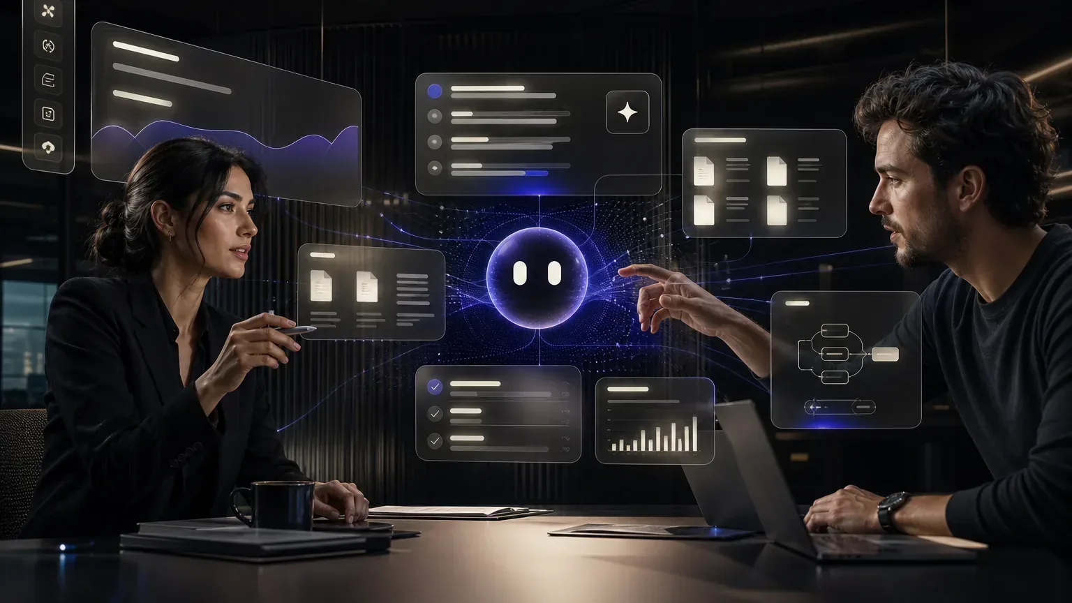 Colleagues using the built-in AI assistant in ZyncSpace