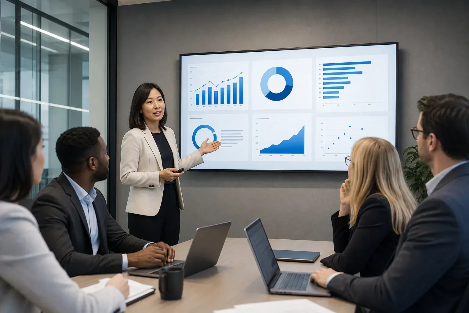 Analyst presenting measurable business outcomes and KPI impact